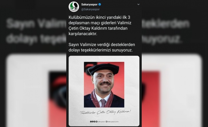 Vali Kaldırım’dan Sakaryaspor’a deplasman desteği