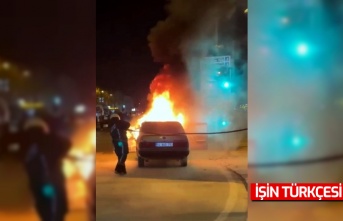 Otomobil cadde ortasında alev topuna döndü