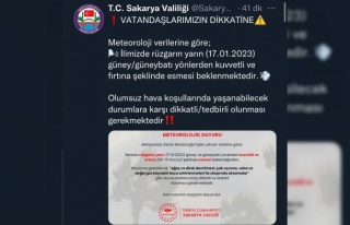 Valilik kuvvetli fırtına için uyardı